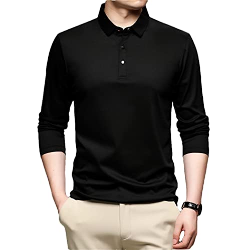 Polo manches longues homme noir en 100% coton haut de gamme pour style business élégant en automne