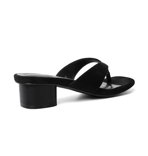 Image of vivianly Women's Suede Low Chunky Block Heel Flip Flops Square Toe Thong Heeled Sandals Casual Slip On Mules for Work Beach Casual Outings