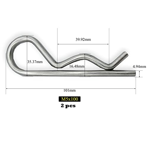 Yoliko 2 Pcs Heavy Duty Stainless Steel Cotter Pin R Clip Large Spring Retaining Wire Hair Pins Hitch Pin Clips Large Carter Pins For Trailer Pin Clips Lock System M5X100 Keeper 4 Inch Pin Keeper Pins #TOP1