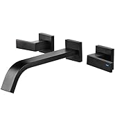 CHALIRS Brass Wall Mount Bathroom Faucet,Matte Black Wall Mounted Vessel Sink Faucet with Dual Le...