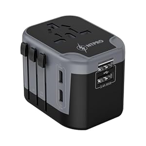 5 in 1 Universal Travel Adapter-10A International Power Adapter with 2 USB-C, 2 USB-A Ports 3.4A Fast Charging, Travel Adapter Worldwide 2400W Max, Covers 200+ Countries