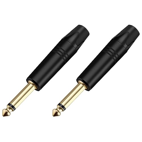Connecteur Jack Mono 6.35MM mâle en laiton noir pour câble audio de microphone, lot de 2 pièces