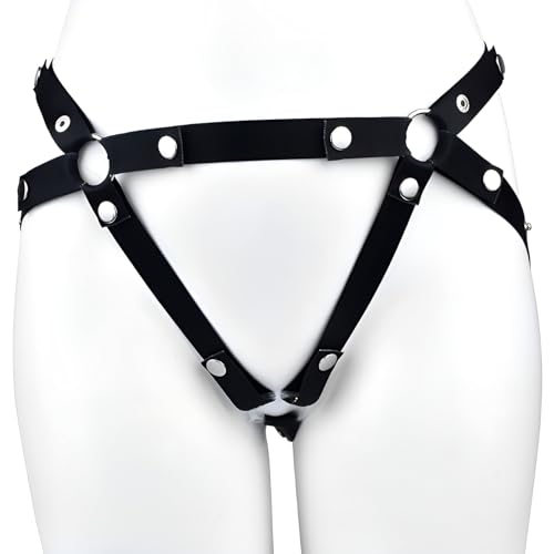 Feste Keuschheitsgürtel für Herren,Verstellbarer Elastischer Chastity Belt Harness Strap On Dildo String,Anti-Fall Peniskäfig/Cockring/Dildos CB Bondage Zubehör für Männer (Black)