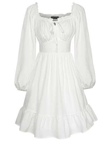 Scarlet Darkness Damen Korsettkleid, lange Laternenärmel, schulterfrei, Minikleid, Weiss/opulenter Garten, Groß