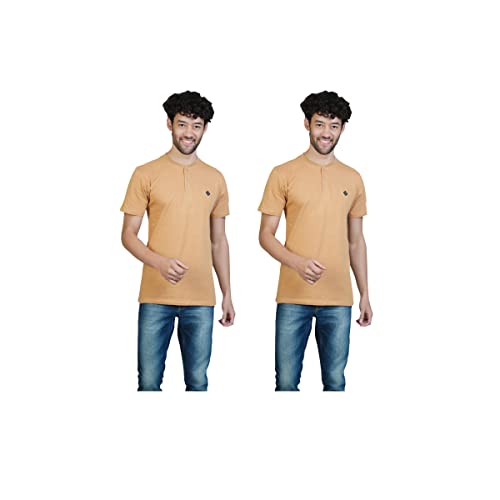 Image of ALMO Henley Tshirts for Men Stylish Fresco 100% BCI Cotton Slub Anti-Bacterial Regular Fit Neck Solid T-Shirts (Pack of 2)
