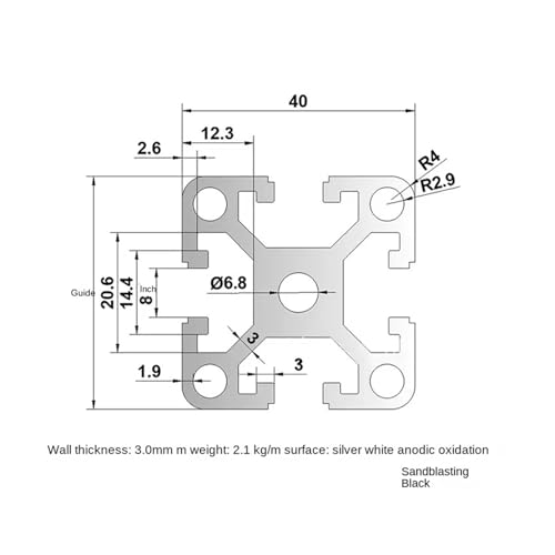 Profilé aluminium 4040W noir de 100mm idéal pour support d'aquarium