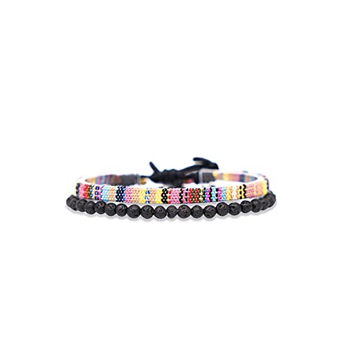 Made by Nami Pulsera Boho Surfer Set de 2 con Perlas - Mujer y Hombre- Accesorios para Fiestas y Playa - Hechos a Mano - Resistente al Agua y Ajustable - Pulseras Amistad (Piedra de Lava - Amarillo)
