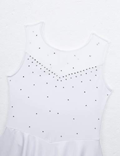 Aislor Kids Big Girls Sparkly Rhinestones Ballet Dance Gymnastic Leotard Tutu Dress Figure Ice Skating Active Dress Rhinestone White 10 Years - Thumbnail 3