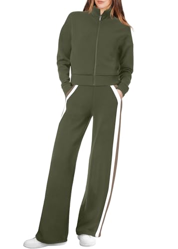 Image of XIEERDUO Lounge Sets for Women 2025 Sweatsuit 2 Piece Outfits Sweatshirt Wide Leg Sweatpant Tracksuit Matching Set