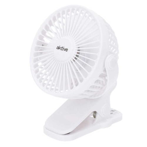 AKTIVE 61590 Ventilador pequeño con Pinza, 2 en 1, 16x13 cm, 3 Modos Aire, Rotación 360º, Cargador USB Incluido, 2 y 3,5 Horas de Funcionamiento, Carga en 3-4 h, Ventiladores silenciosos para Dormir
