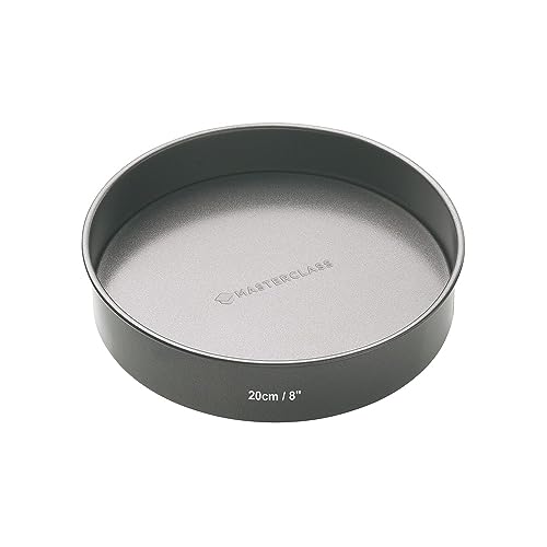 MasterClass 20cm Loose Based Sandwich Tin with PTFE, PFOA and BPA Free Non Stick, Robust 1mm Thick Carbon Steel, 8 Inch Round Cake Pan, Grey