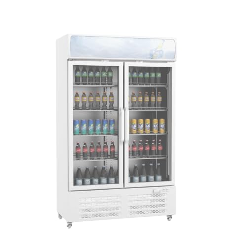 Image of Garvee 25.3 Cu.Ft Beverage Refrigerator, 2 Glass Door Commercial Fridge | with Light Box, Large Freestanding Drink Cooler for Restaurant and Store, White