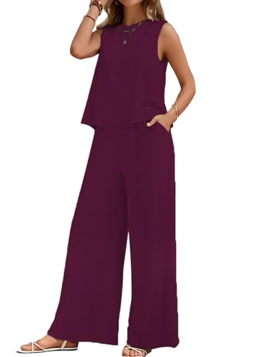 Image of ALL YOURS Women's 2 Piece Outfit Loose Tank Top and Wide Leg Pants Sets|co-ord set for women cord set for women lounge wear set for women coords set for women wear