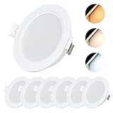 LED Einbaustrahler 230V Einbauspots 5W 500lm IP54 Bad Spot 70-90mm Lochmaß Deckenstrahler 3000/4000/6000K Einbauleuchten für Wohnzimmer Badezimmer Schlafzimmer (6 Stück)