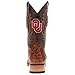 Vaccari Men's Cooper Genuine Brown Distressed Ostirich Print Leather OU Sooners Embroidery Broad Square Toe Cowboy Boots - 8