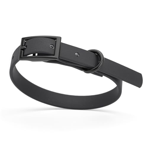 Image of Dogline Biothane Waterproof Dog Collar Strong Coated Nylon Webbing with Black Hardware Odor- Proof for Easy Care Easy to Clean High Performance Fits Small Medium or Large Dogs, Black