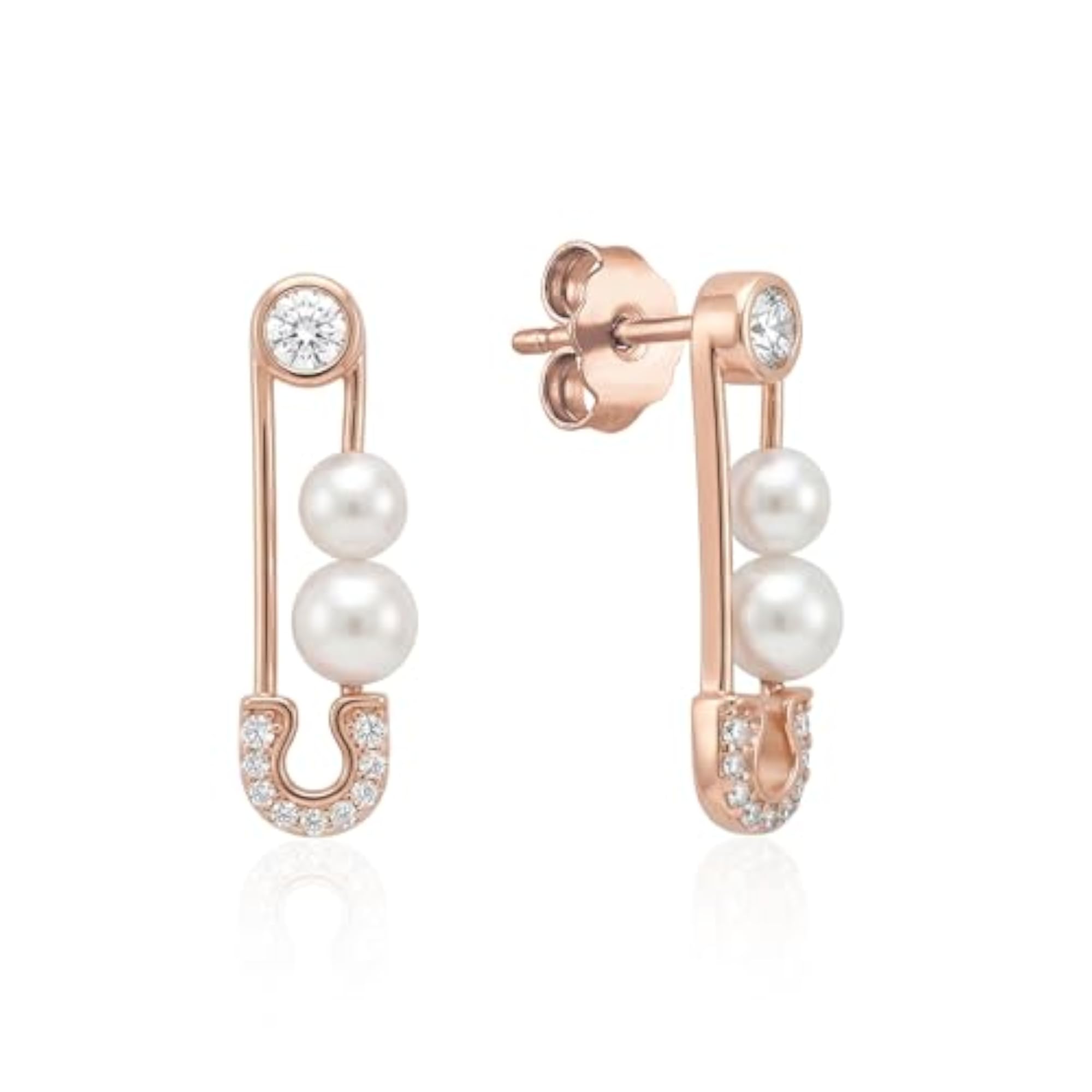 Women's Pure 925 Silver Safety Pin Pearl Stud Earrings, Elegant Gift