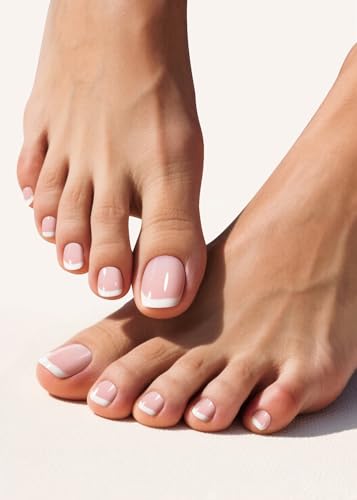 Toe Semi Cured Gel Nail Strips Classic French 20pcs Toenail Gel Nails Sticker Foot UV Nail Wraps for Home Nails DIY