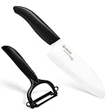 Kyocera Advanced Ceramic Revolution Series 5-1/2-inch Santoku Knife and Y Peeler Set, Black