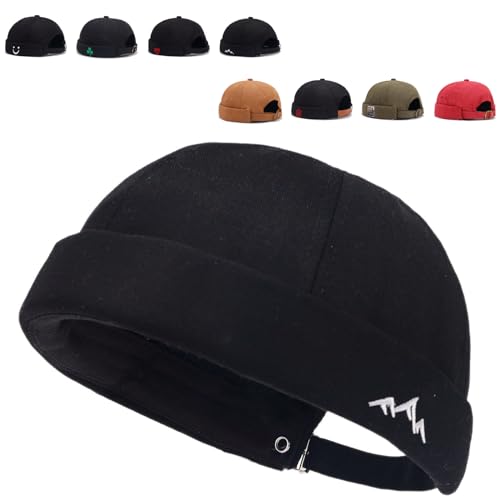 Image of Brimless Hats for Men Brimless Caps, Rolled Cuff Retro Docker Hat for Womens with Adjustable Beanie Hat