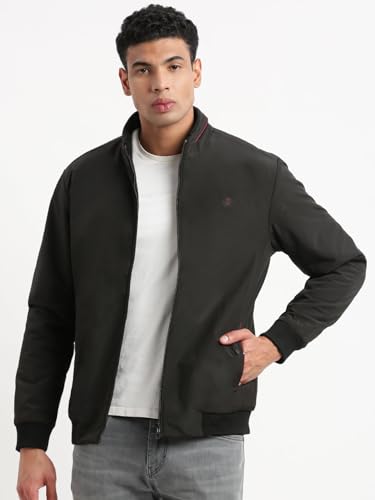 Image of SHOWOFFFF Men Solid Bomber Jacket | Mock Collar Full Sleeves Nylon Jacket for Mens | Slim Fit Regular Length Jacket for Men's