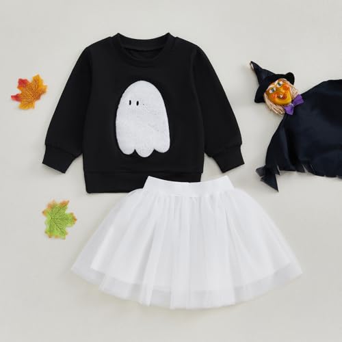 Kayotuas Toddler Baby Girl Tutu Skirt Set Embroidery Sweatshirt Tulle Dress Little Girls Halloween Birthday Outfits Clothes2
