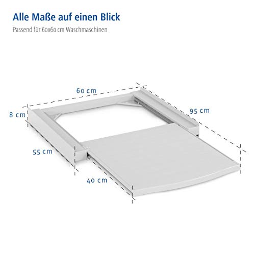 Xavax Zwischenbaurahmen mit Ausziehplatte aus Kunststoff (Verbindungsrahmen für Waschmaschine und Trockner, Zwischenbausatz mit Auszug als Ablage für Wäschekorb, inkl. Zurrgurt) weiß – Bild 7