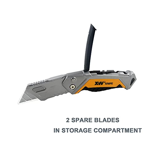 Xw Utility Knife Set, Heavy Duty Zinc Alloy Retractable Box Cutter And Folding Utility Knife With Blade Storage Design, Total 18 Pcs Blades Included, 2-Pack #TOP4