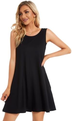 ADOREJOY Women Summer Dress Sleeveless Tank Pocket Beach Sundress(Black,S) - 4