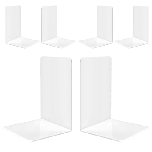 6er-Pack weiße Acryl-Buchstützen – rutschfest, stabil und leicht zu reinigen – ideal für Kinder, Schule und Büro (6, Weiß)