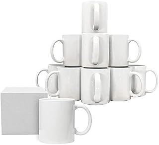 RelianceUK 12 Pack Sublimation White Mugs 11oz Small Handle Mugs with Boxes
