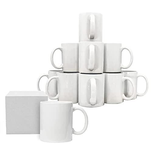 RelianceUK Set of 12 Large Handle White Coffee Mugs Sublimation Blanks 11oz Heat Press Ceramic Mugs Sublimation Blanks for Christmas, Plain White Mugs for Gifting Comes with Smash Proof Gift Box