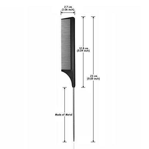 Hair-Comb-a-Professional-Anti-static-Carbon-Fibre-Metal-Pin-Tail-CombHeat-Resistant-Barber-and-Salon-Rattail-Comb-with-Non-skid-Paddle-Parting-CombFine-Tooth-in-Black
