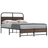 Homgoday Estructura de Cama sin colchón 140x190 cm Madera marrón Roble Marco de Cama, Estructura de Cama,Cama de Invitados, Fácil Montaje con cabecero y pie de Cama bajo Doble