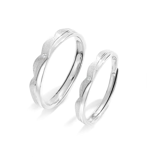 Bague couple argent givrée ondulée pour un anniversaire unique