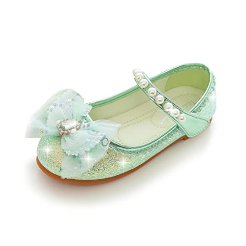 Eleasica Chaussures pour Fille Antidérapant Chaussures pour Déguisement Enfant Talon Plat Bout Fermé Mary Jane Princesse Elsa Noël Carnaval Soirée Scratch Respirant Cosplay Fête,Vert,27