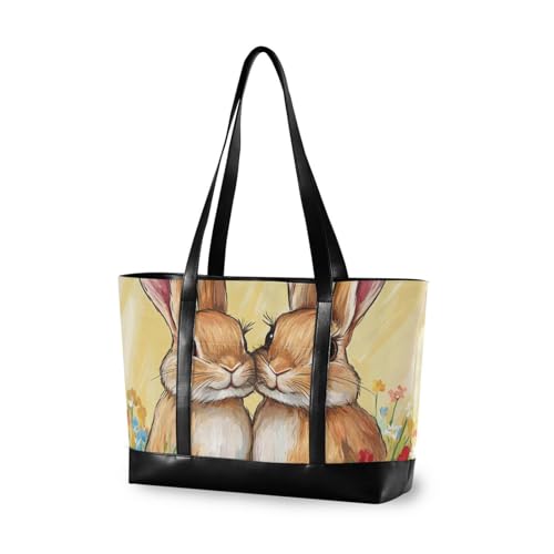 KLL Lovely Bunny Rabbit Flower professional bags for women professional with zipper 14inch tote bag Large Handbag for commuter with tablet bolso para laptop mujer