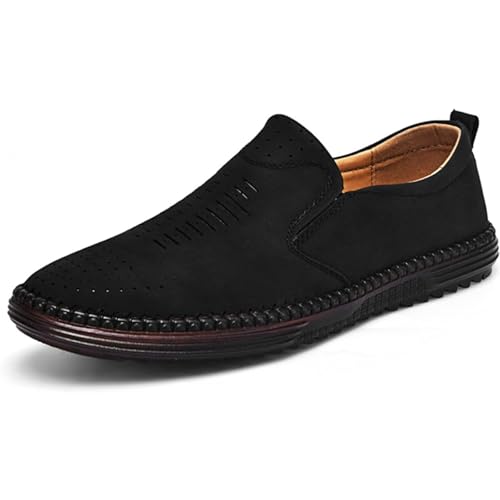 Men's Handmade Leather Loafers Comfortable Cowhide Slip-On Breathable Anti-Slip Summer Driving Shoes