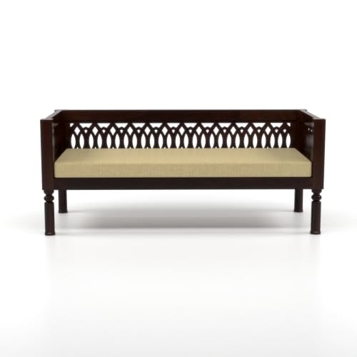 Image of NATRAJ ART & CRAFT Sheesham Wood 3 Seater Sofa Set for Living Room | Wooden CNC Sofa Set for Living Room Furniture (3 Seater, Walnut Finish)
