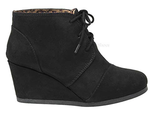 MVE Shoes Women's Lice Up Ankle Booties - Low Wedge Faux Leather Comfy Shoes, REX Black IMSU 7 MVE Shoes Women's Lice Up Ankle Booties - Low Wedge Faux Leather Comfy Shoes, REX Black IMSU 7