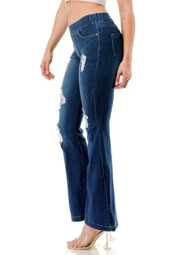 Flared Jeans for Women Ripped Distressed Stretch Denim Jeggings High Waisted Pull On Pants3