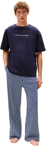 Tommy Hilfiger Camiseta de Manga Corta Hombre Logo con Cuello Redondo, Azul (Desert Sky), L