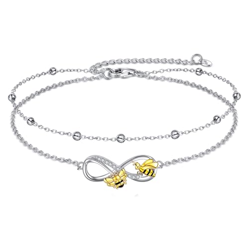 Image of POPLYKE Ladybug /Dragonfly /Bee /Paw Bracelet for Women Sterling SIlver Bracelet /Anklet Jewelry Gift for Women