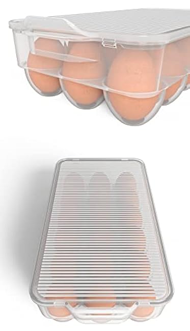 WYT Clear Covered Egg Holder 3-Pack, Plastic Egg Storage for Refrigerator, Egg Tray Container with Lid, Fits 18 Eggs
