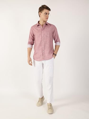 Image of Thomas Scott Men's | Printed | Textured Fabric | Full Sleeve | Regular Fit | Linen Blend | Single Pocket | Spread Collar | Casual Shirt