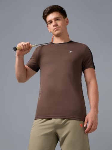 Image of TECHNOSPORT Men's Slim Fit Color Block T-Shirt, Technocool Quick Dry Anti-Microbial Short Sleeve Sports Tee for Gym, Running, Training & Everyday Wear