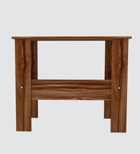 Image of Modern Compact Study Desk with Storage Shelf, Walnut Brown Wood Finish, Space-Saving Home Office Table, 90x50x74 cm