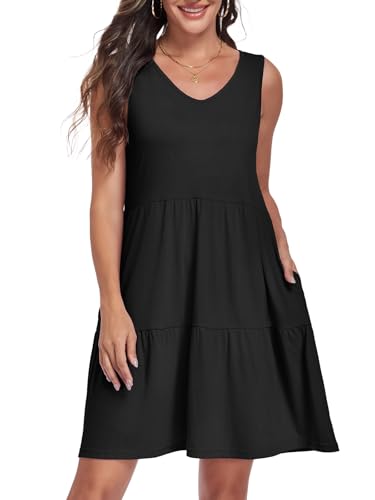 Image of Sundresses for Women Summer Sleeveless Tiered Swing V Neck Tank Dress