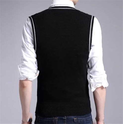 V-Neck Winter Knit Vests for Men Sleeveless Thick Cable Waistcoat Slim Fit Pullover Sweater Tops2