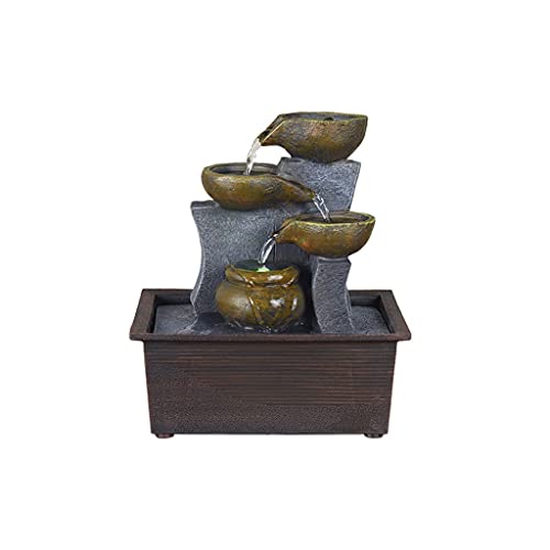 Fuentes de agua, adornos de fuente de mesa, fuente de cascada de roca de 3 niveles con bola rodante para dormitorio, oficina, sala de estar, decoración zen